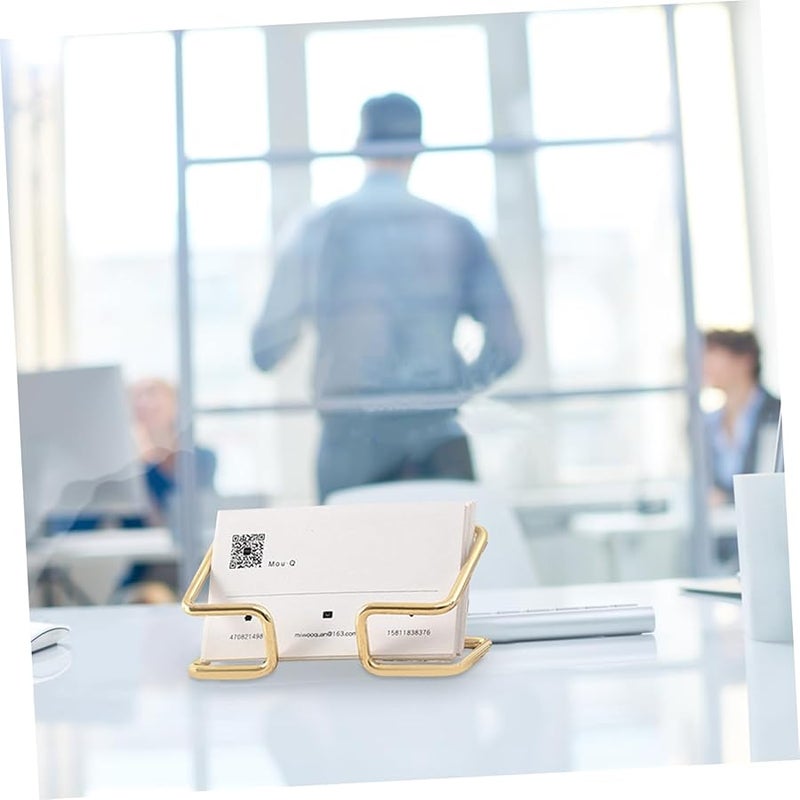 Gold Metal Business Card Holder Desktop Stand Elegant Wire Display Rack Office Desk - Image 3